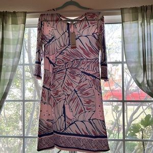 MT Collection Women’s 3/4 Sleeve Dress NWT Floral Print Blue Gray Pink